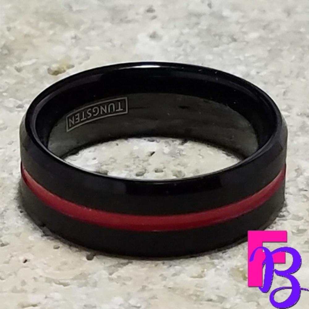 8MM Tungsten Thin Red Line Ring - Picture 3 of 9